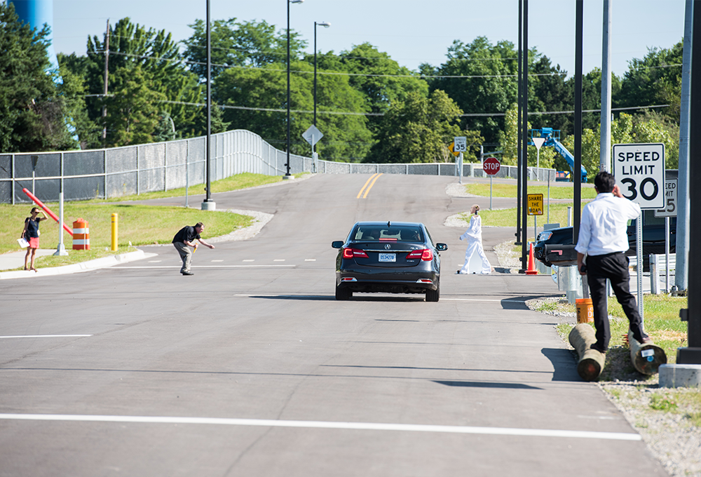 testing vehicle and pedestrian at M city test facility