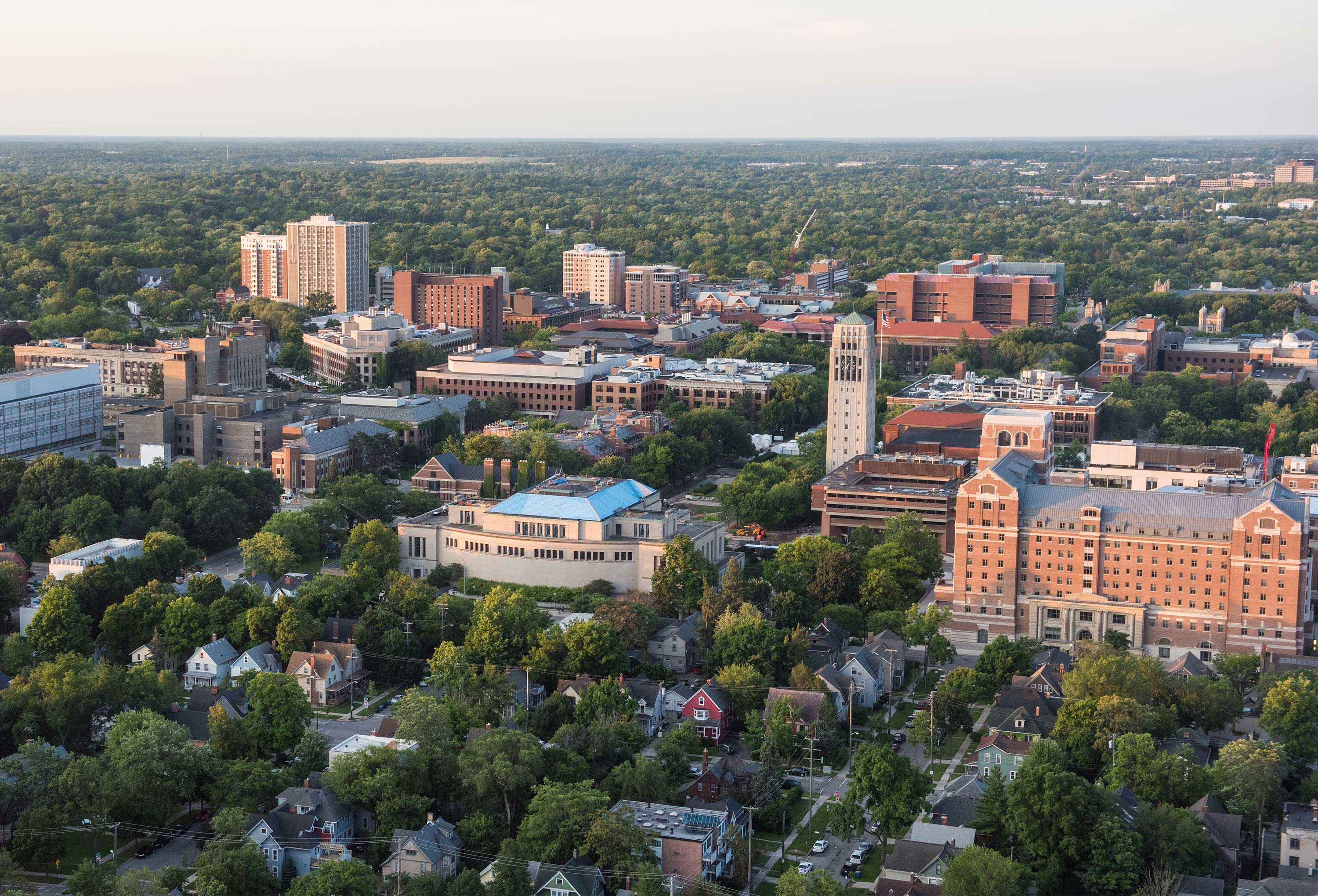 Aerial view of The University of Michigan central campus