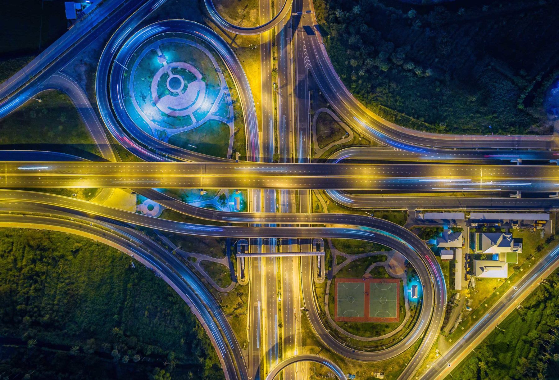 Lighted big city highway