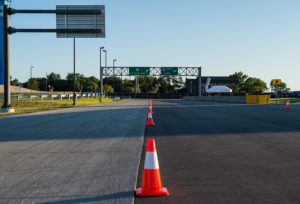 Traffic cones on highway at M city test facility