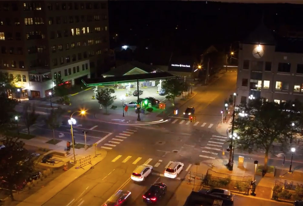 Ann Arbor intersection at night