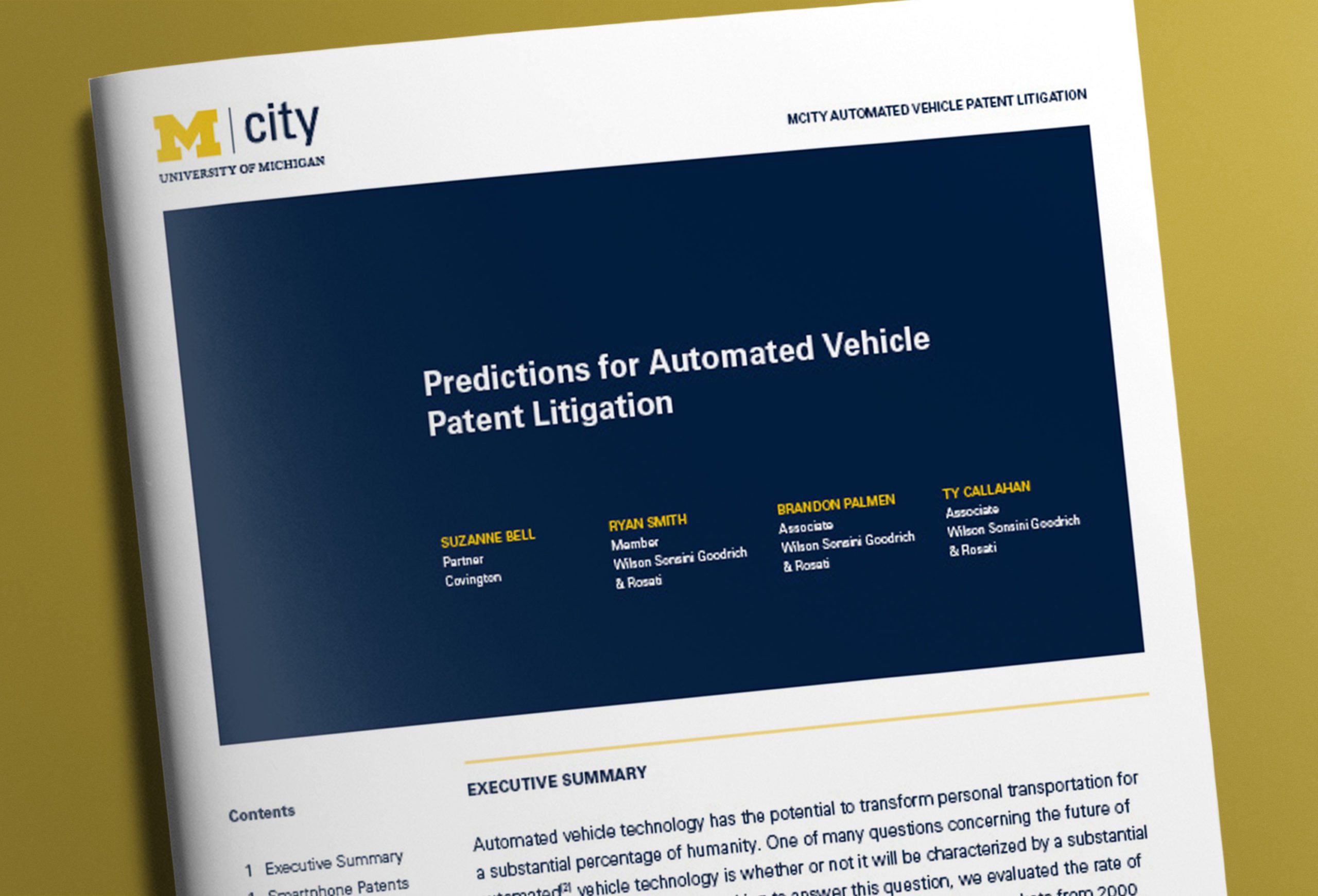 Mcity Predictions for Automated Vehicles Patent Litigation White Paper