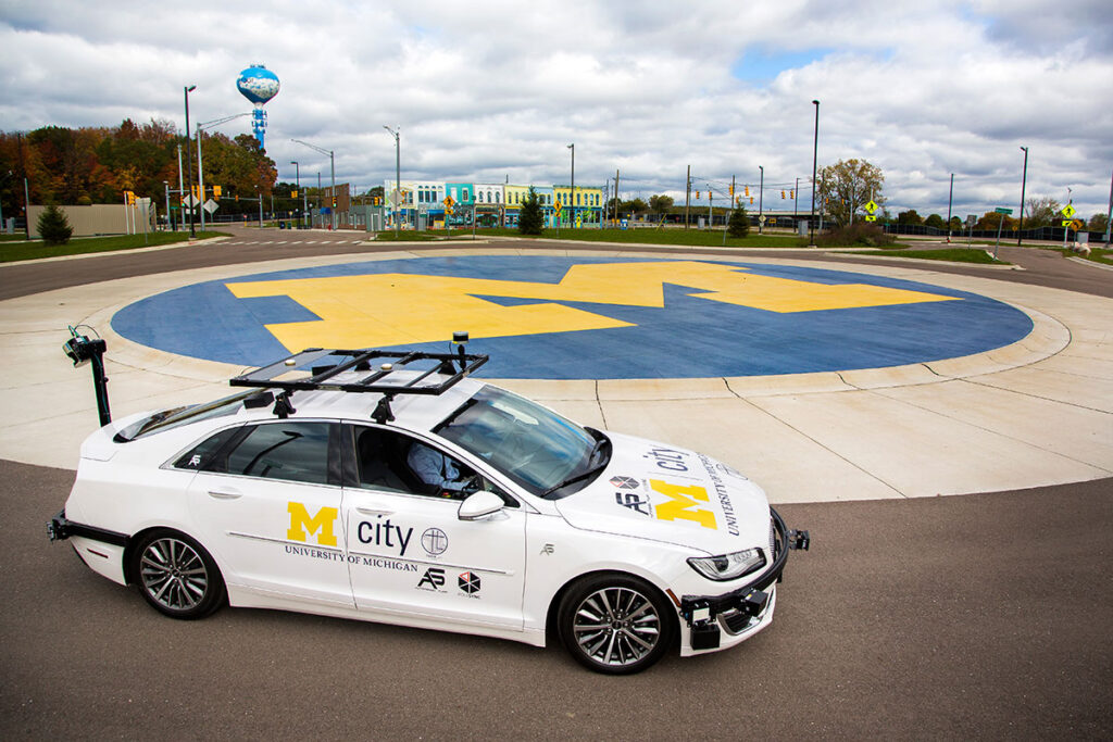 A specially equipped Lincoln MKZ, based at Mcity, is an open-source connected and automated research vehicle available to U-M faculty and students, startups and others to help accelerate innovation.